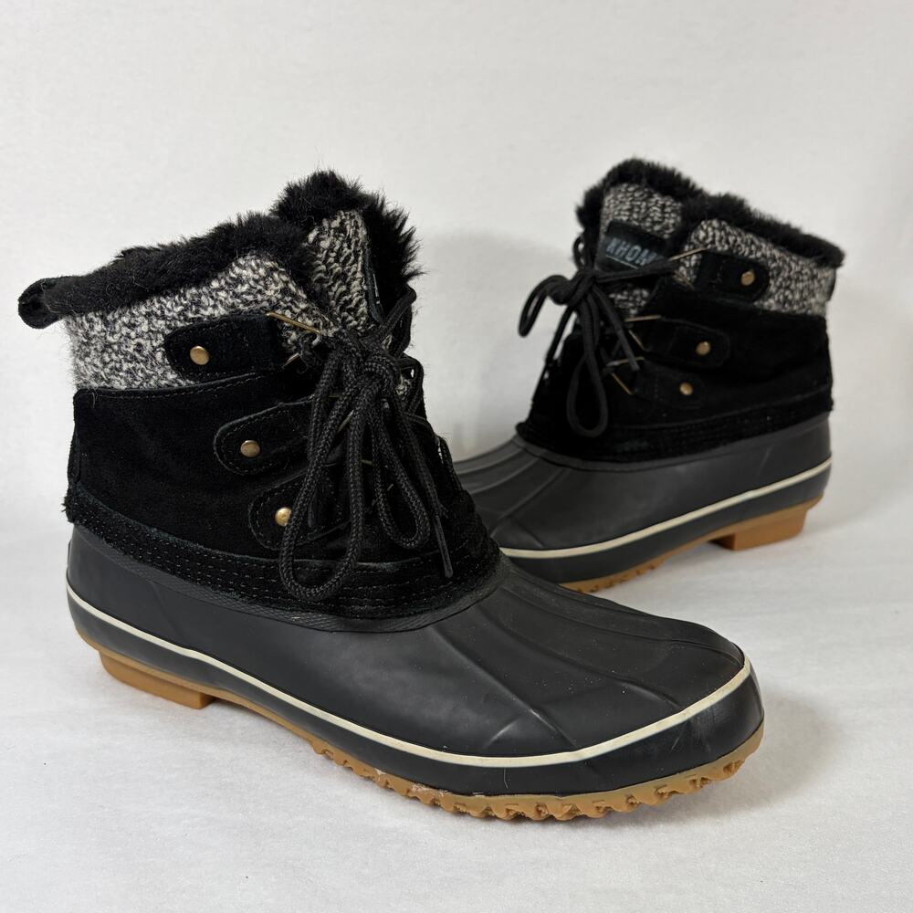 Khombu Womens 9 Black Duck Boots Faux Fur Lined Waterproof Winter Snow Boots